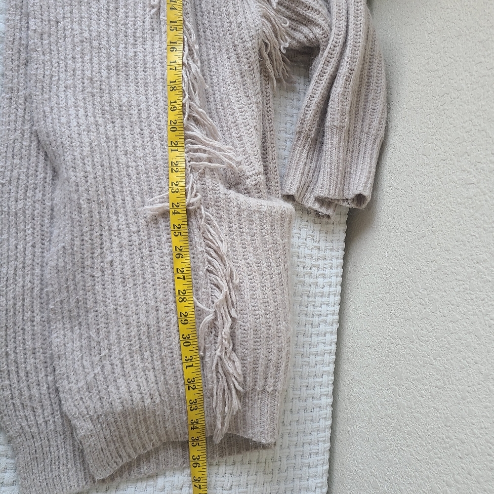 Anthropologie Amanza Fringed Cardigan Sweater Taupe Size XXS - Picture 6 of 9